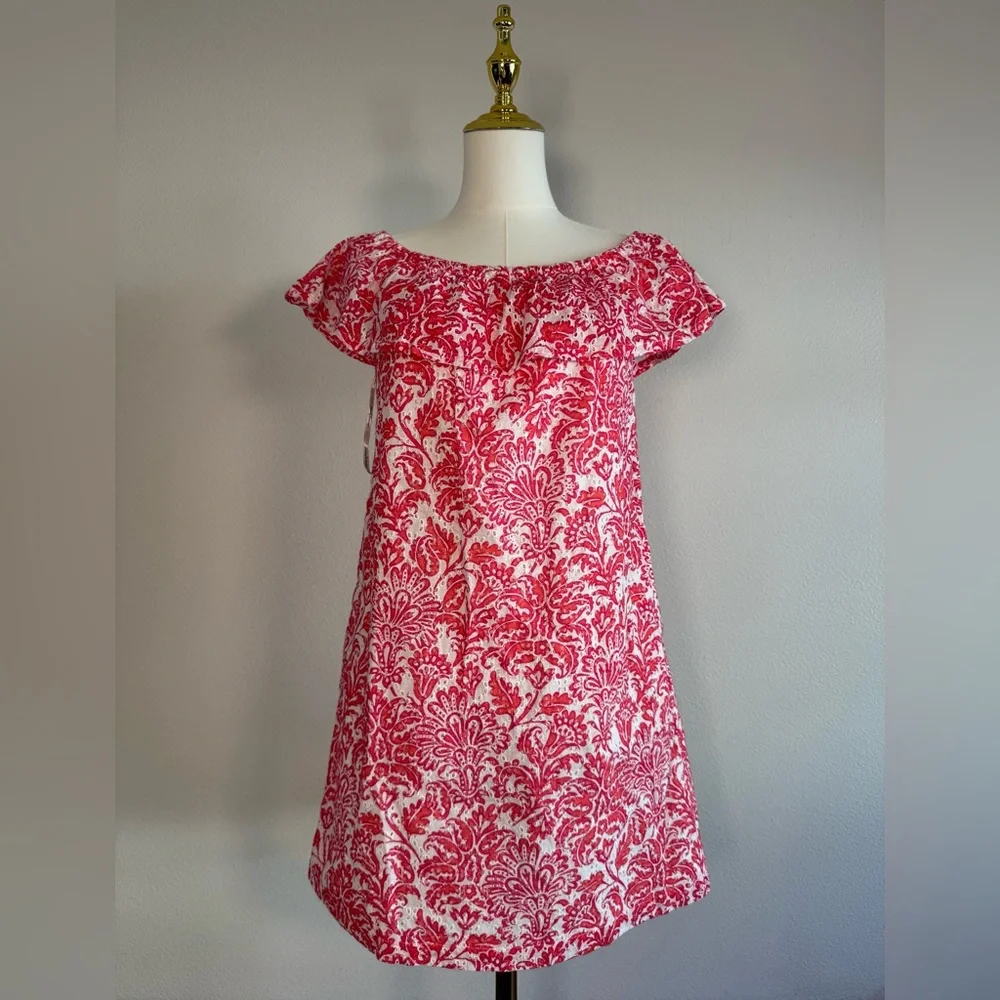Tommy Bahama Harbour Eyelet‎ Off the Shoulder Dress Passion Pink Women's XS NWT